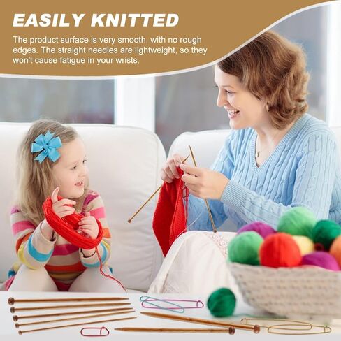 7 Pairs Bamboo Knitting Needles Set, Long Wooden Knitting Needles, 4/5/6/7/8/9/10mm Single Point Straight Wood Needle for Beginners Sweater, Shawl, Scarf, Blankets, Hats in Saudi Arabia