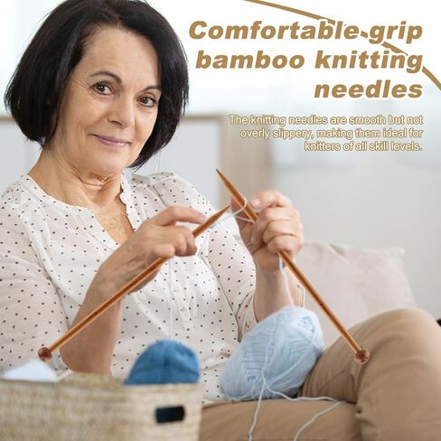 7 Pairs Bamboo Knitting Needles Set, Long Wooden Knitting Needles, 4/5/6/7/8/9/10mm Single Point Straight Wood Needle for Beginners Sweater, Shawl, Scarf, Blankets, Hats in Saudi Arabia