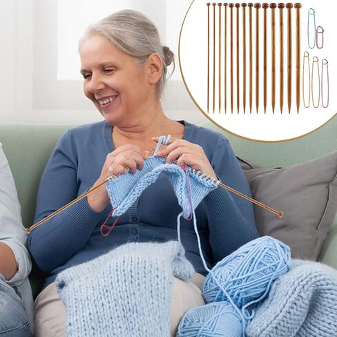 7 Pairs Bamboo Knitting Needles Set, Long Wooden Knitting Needles, 4/5/6/7/8/9/10mm Single Point Straight Wood Needle for Beginners Sweater, Shawl, Scarf, Blankets, Hats in Saudi Arabia