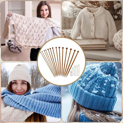 7 Pairs Bamboo Knitting Needles Set, Long Wooden Knitting Needles, 4/5/6/7/8/9/10mm Single Point Straight Wood Needle for Beginners Sweater, Shawl, Scarf, Blankets, Hats in Saudi Arabia