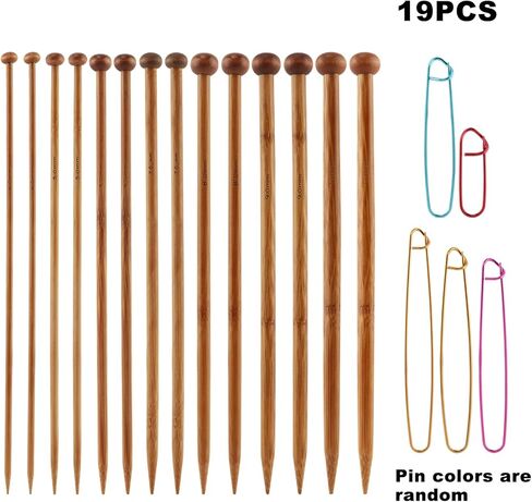 7 Pairs Bamboo Knitting Needles Set, Long Wooden Knitting Needles, 4/5/6/7/8/9/10mm Single Point Straight Wood Needle for Beginners Sweater, Shawl, Scarf, Blankets, Hats in Saudi Arabia