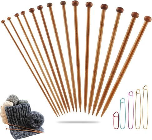 7 Pairs Bamboo Knitting Needles Set, Long Wooden Knitting Needles, 4/5/6/7/8/9/10mm Single Point Straight Wood Needle for Beginners Sweater, Shawl, Scarf, Blankets, Hats in Saudi Arabia