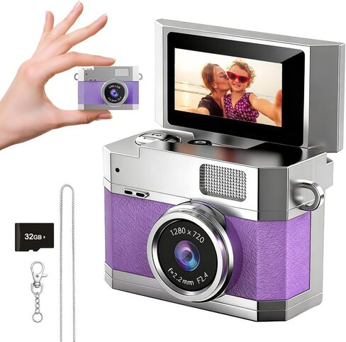 ‌Mini Keychain Digital Camera White - HD Mini Digital Camera with 0.96" Flip Screen & 32GB Card, Portable Wearable Keychain Camera for Bag Charm, Necklace Pendant, Selfie, Travel, and Vlogging in Saudi Arabia
