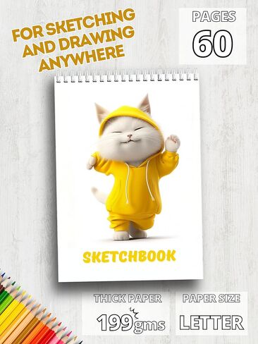 Sketchbook 8.5x11, 60 Pages, Top Spiral Bound Sketch Pad, Heavyweight 110lb/199gsm Thick Drawing Paper, Large Art Sketch Book for Kids, Adults & Beginners, Ideal for Sketching, Coloring & Doodling in Saudi Arabia