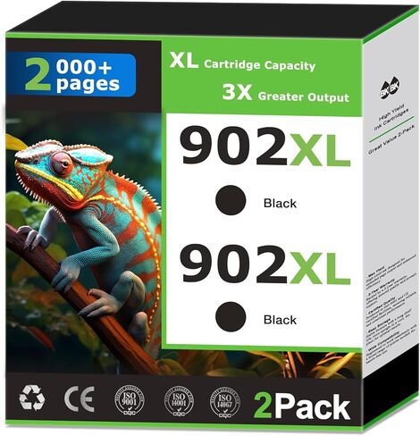 902XL Black Ink Cartridges Compatible for HP 902 Black Ink Cartridges Combo Pack Work with HP Printer OfficeJet Pro 6978 6968 6960 6958 6970 6975 6950 Printer Ink Black 902 Ink High Yield (2 Pack) in Saudi Arabia