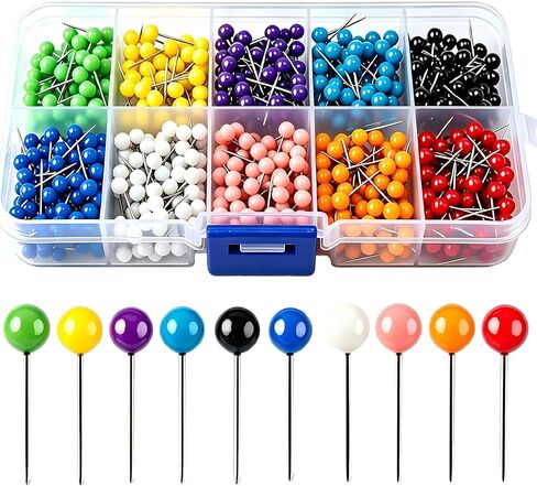 1000 Pcs Map Push Pins, 10 Assorted Colors Map Tacks with Stainless Steel Points, Small Round Head Marking Pins for Bulletin Board, Cork Board, Fabric, Craft, Office & Home in Saudi Arabia