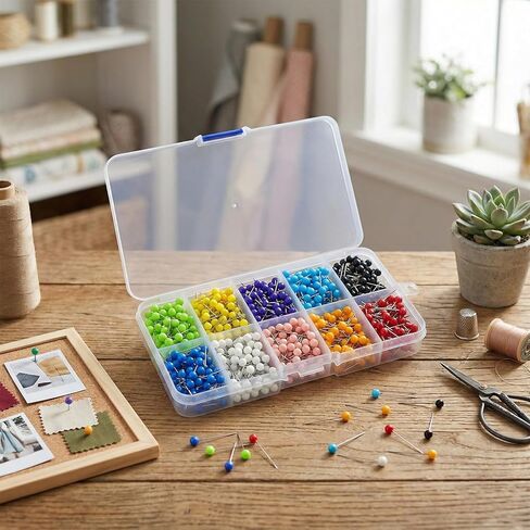 1000 Pcs Map Push Pins, 10 Assorted Colors Map Tacks with Stainless Steel Points, Small Round Head Marking Pins for Bulletin Board, Cork Board, Fabric, Craft, Office & Home in Saudi Arabia