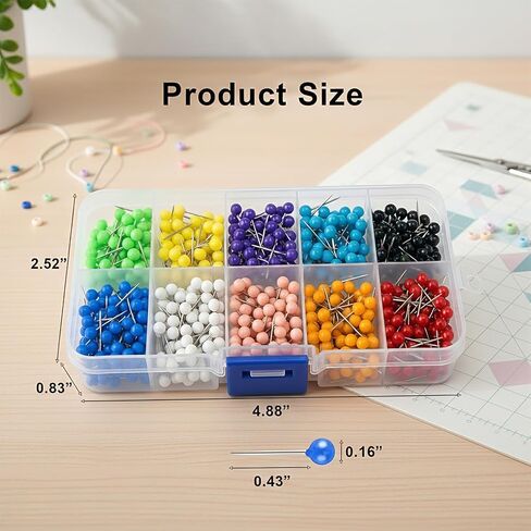 1000 Pcs Map Push Pins, 10 Assorted Colors Map Tacks with Stainless Steel Points, Small Round Head Marking Pins for Bulletin Board, Cork Board, Fabric, Craft, Office & Home in Saudi Arabia