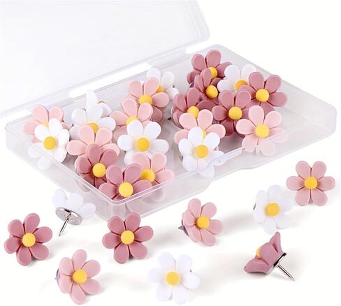 30Pcs Flower Shaped Push Pins, 3 Colors Cute Thumb Tacks for Bulletin Board, Rust-Proof Decorative Tacks for Cork Board, Photo Wall, Office, Home & School Supplies in Kuwait