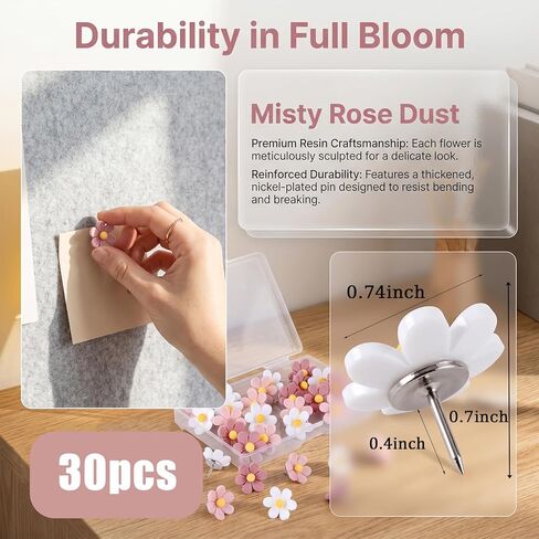 30Pcs Flower Shaped Push Pins, 3 Colors Cute Thumb Tacks for Bulletin Board, Rust-Proof Decorative Tacks for Cork Board, Photo Wall, Office, Home & School Supplies in Kuwait