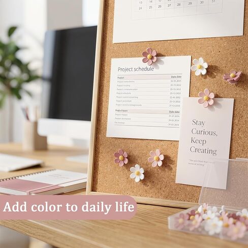 30Pcs Flower Shaped Push Pins, 3 Colors Cute Thumb Tacks for Bulletin Board, Rust-Proof Decorative Tacks for Cork Board, Photo Wall, Office, Home & School Supplies in Kuwait