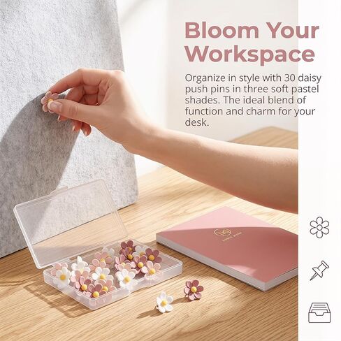 30Pcs Flower Shaped Push Pins, 3 Colors Cute Thumb Tacks for Bulletin Board, Rust-Proof Decorative Tacks for Cork Board, Photo Wall, Office, Home & School Supplies in Kuwait
