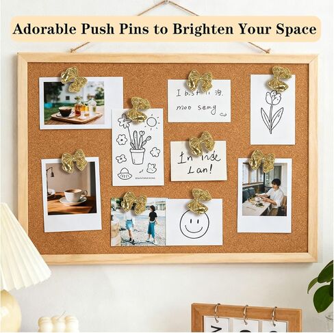 50 PCS Gold Bow Push Pins, Cute Push Pins for Cork Board, Decorative Thumb Tacks for Bulletin Board, Wall Photos, Maps, Office Decor. in Saudi Arabia