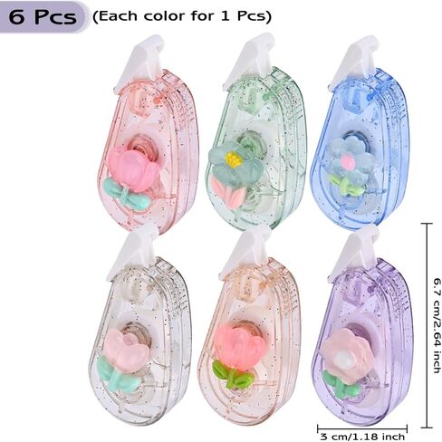 Temiary 6 Pcs Mini Correction Tape Set, Cute White Smooth Pull Out Applicator for Instant Corrections, Aesthetic Correction Tapes for Students Back To School Office Supplies (Flower) in Kuwait