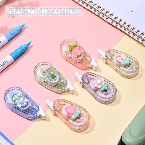 Temiary 6 Pcs Mini Correction Tape Set, Cute White Smooth Pull Out Applicator for Instant Corrections, Aesthetic Correction Tapes for Students Back To School Office Supplies (Flower) in Kuwait