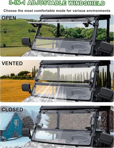 حاجب رياح قابل للطي 3 في 1 لملحقات Polaris Ranger متوسطة الحجم 570 500 SP 570، 1/5 بوصة من البولي كربونات المطلي الصلب وقابل للتعديل وقابل للطي لـ Ranger 570، مفتوح/مفتح/مغلق، غير مناسب للحجم الكامل in Kuwait