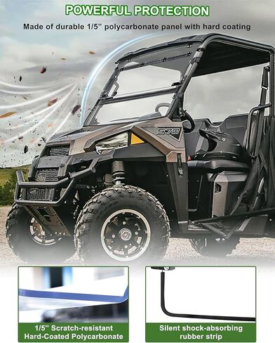 حاجب رياح قابل للطي 3 في 1 لملحقات Polaris Ranger متوسطة الحجم 570 500 SP 570، 1/5 بوصة من البولي كربونات المطلي الصلب وقابل للتعديل وقابل للطي لـ Ranger 570، مفتوح/مفتح/مغلق، غير مناسب للحجم الكامل in Kuwait