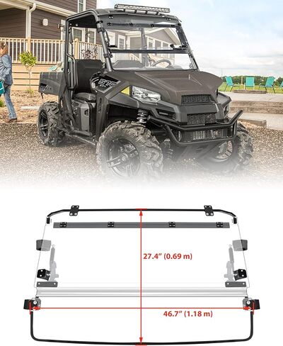 حاجب رياح قابل للطي 3 في 1 لملحقات Polaris Ranger متوسطة الحجم 570 500 SP 570، 1/5 بوصة من البولي كربونات المطلي الصلب وقابل للتعديل وقابل للطي لـ Ranger 570، مفتوح/مفتح/مغلق، غير مناسب للحجم الكامل in Kuwait