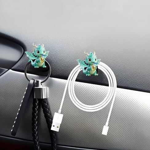 2pcs Crystal Baby Dragon Multi-Functional Adhesive Car Organizer Hooks for Hanging Keys, USB Cables, and Headphones - Strong Adhesive & Ideal Gift for Dashboard and Home Use. in Kuwait