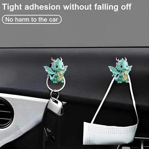 2pcs Crystal Baby Dragon Multi-Functional Adhesive Car Organizer Hooks for Hanging Keys, USB Cables, and Headphones - Strong Adhesive & Ideal Gift for Dashboard and Home Use. in Kuwait