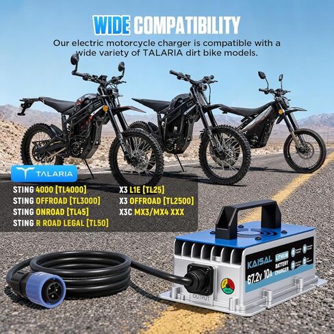 67.2V 10A Dirt Bike Battery Charger Compatible for 60V Talaria Sting 4000 Series X3 X3C L1E MX3 MX4 Dirt Motorcycle IP67 Waterproof & 0V Wake Up &8 Protection 60 Volt Li-on Lithium Battery Charger in Kuwait