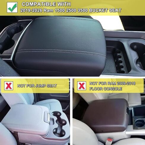 Center Console Cover Compatible with 2019-2026 Ram 1500 2500 3500 Customized Armrest Cover Leather Arm Rest Cushion Protector for Car, Anti-Scratch, Bucket Seat Only in Saudi Arabia