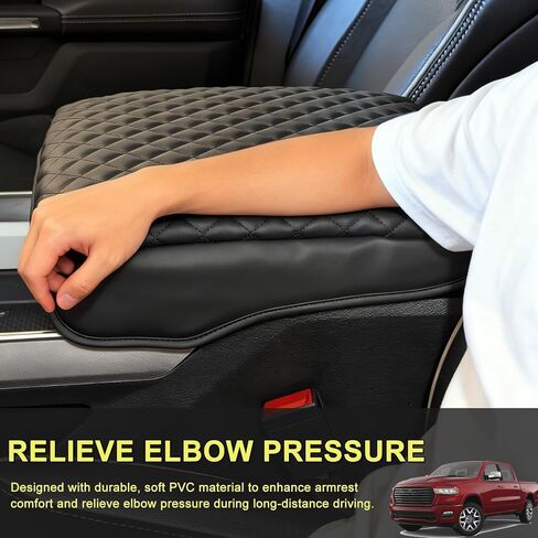 Center Console Cover Compatible with 2019-2026 Ram 1500 2500 3500 Customized Armrest Cover Leather Arm Rest Cushion Protector for Car, Anti-Scratch, Bucket Seat Only in Saudi Arabia