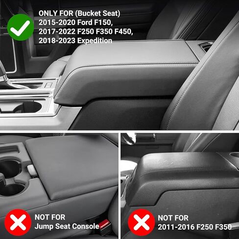 VarCozy Center Console Cover Compatible with 2015-2020 Ford F150 / 2017-2022 F250 F350 F450, Car Armrest Cover for 2018-2023 Expedition, PU Leather Console Cover Full Protector (Bucket Seat Only) in Saudi Arabia