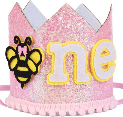 1st Bee Pink Birthday Hat for Girls, 1st Birthday Crown Hat for Bumble Honey Bee Themed First Birthday Party Decorations Supplies in Kuwait