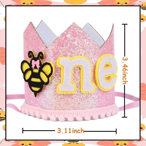1st Bee Pink Birthday Hat for Girls, 1st Birthday Crown Hat for Bumble Honey Bee Themed First Birthday Party Decorations Supplies in Kuwait