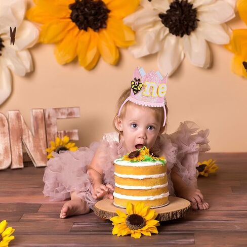 1st Bee Pink Birthday Hat for Girls, 1st Birthday Crown Hat for Bumble Honey Bee Themed First Birthday Party Decorations Supplies in Kuwait