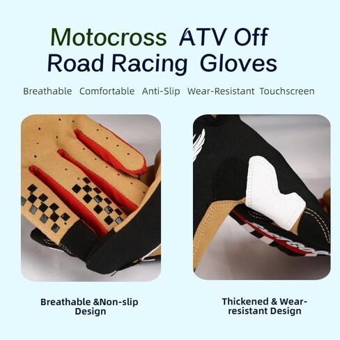 Skull Motorcycle Dirt Bike Motorbike Cycling Gloves for Men & Women - Adjustable Wrist, Non-Slip Breathable Full Finger Racing Gloves in Saudi Arabia