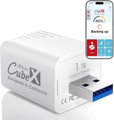 iXflash Cube Auto Photo Backup While Charging, 1TB USB Flash Drive for iPhone & iPad, Apple MFi USB 3.2 Type A Data Cube Photo Stick Backup Drive, External Hard Drive for iPhone with Free APP in Saudi Arabia