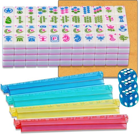 Pink American Mahjong Set 1.2-inch Mahjong Tile Set 166 Pieces American Mahjong Tile Set with Mahjong Table Mat and Mahjong Racks with Pushers in Saudi Arabia