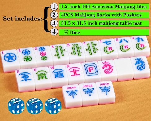 Pink American Mahjong Set 1.2-inch Mahjong Tile Set 166 Pieces American Mahjong Tile Set with Mahjong Table Mat and Mahjong Racks with Pushers in Saudi Arabia