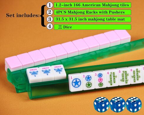 Pink American Mahjong Set 1.2-inch Mahjong Tile Set 166 Pieces American Mahjong Tile Set with Mahjong Table Mat and Mahjong Racks with Pushers in Saudi Arabia