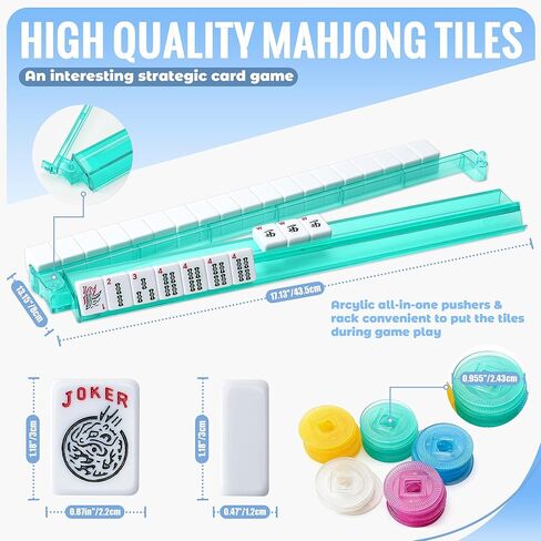 American Mahjong Tile Set - 166 Quality White Tiles & 4 All-in-One Mahjong Racks with Pushers, Travel Vita Mahjong Game Set Complete with Carrying Bag for Beginners & Experts in Saudi Arabia