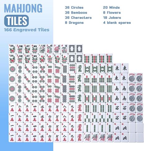 American Mahjong Tile Set - 166 Quality White Tiles & 4 All-in-One Mahjong Racks with Pushers, Travel Vita Mahjong Game Set Complete with Carrying Bag for Beginners & Experts in Saudi Arabia