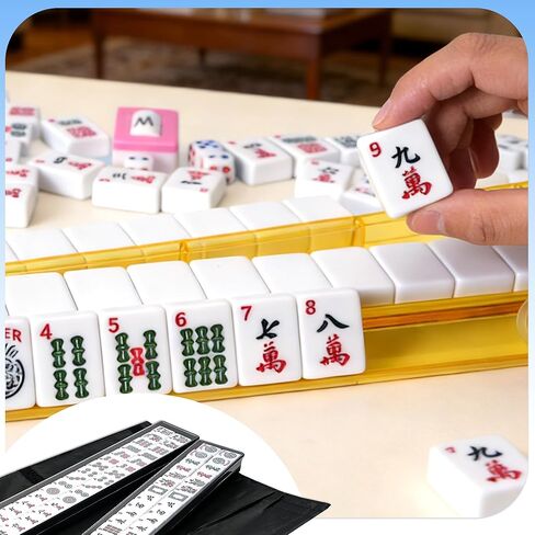 American Mahjong Tile Set - 166 Quality White Tiles & 4 All-in-One Mahjong Racks with Pushers, Travel Vita Mahjong Game Set Complete with Carrying Bag for Beginners & Experts in Saudi Arabia