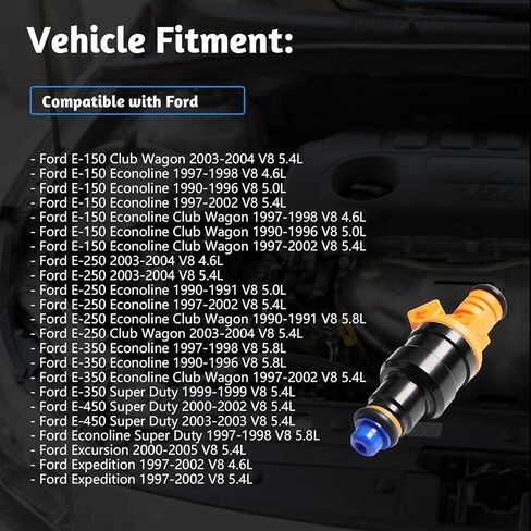 Set of 8 Fuel Injector Compatible with Ford F150 F250 F350 E150 E250 E350 Mustang Expedition Excursion, Replacement for Lincoln Navigator Town Car, Replaces 0280150943 0280150939 0280150909 in Kuwait