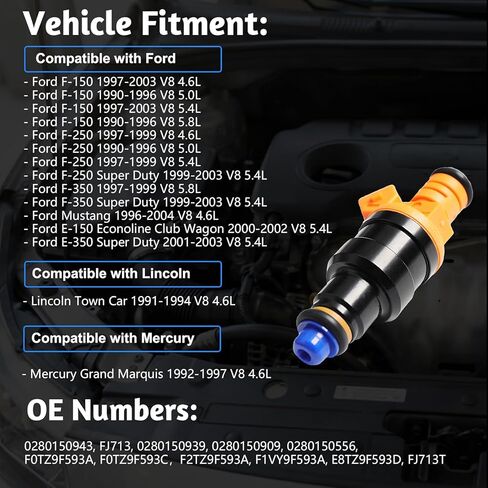 Set of 8 Fuel Injector Compatible with Ford F150 F250 F350 E150 E250 E350 Mustang Expedition Excursion, Replacement for Lincoln Navigator Town Car, Replaces 0280150943 0280150939 0280150909 in Kuwait