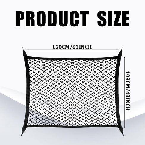 Elastic Cargo Net for SUV Trucks, Ceiling Cargo Net, Adjustable Trunk Mesh Net Organizer 32" X 24" Stretch to 63"X43" with Hooks, Universal Car Rear Trunk Bed Netting Storage Accessories（Black） in Saudi Arabia