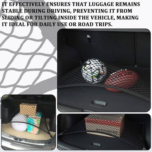 Elastic Cargo Net for SUV Trucks, Ceiling Cargo Net, Adjustable Trunk Mesh Net Organizer 32" X 24" Stretch to 63"X43" with Hooks, Universal Car Rear Trunk Bed Netting Storage Accessories（Black） in Saudi Arabia