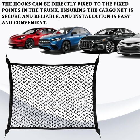 Elastic Cargo Net for SUV Trucks, Ceiling Cargo Net, Adjustable Trunk Mesh Net Organizer 32" X 24" Stretch to 63"X43" with Hooks, Universal Car Rear Trunk Bed Netting Storage Accessories（Black） in Saudi Arabia