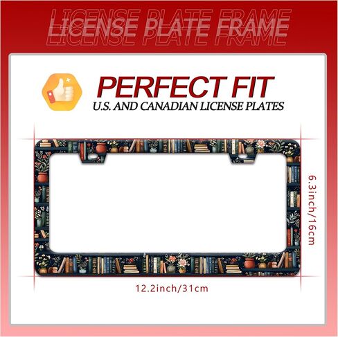 Personalized Bookshelf License Plate Frame Stainless Steel Accessory Colorful Book License Plate Holder Funny Car Decorative 2 Holes Screws Fits Us Standard License Plates 12.2 X 6.3 in for Men Women in Saudi Arabia