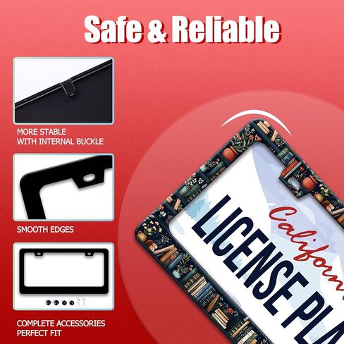 Personalized Bookshelf License Plate Frame Stainless Steel Accessory Colorful Book License Plate Holder Funny Car Decorative 2 Holes Screws Fits Us Standard License Plates 12.2 X 6.3 in for Men Women in Saudi Arabia