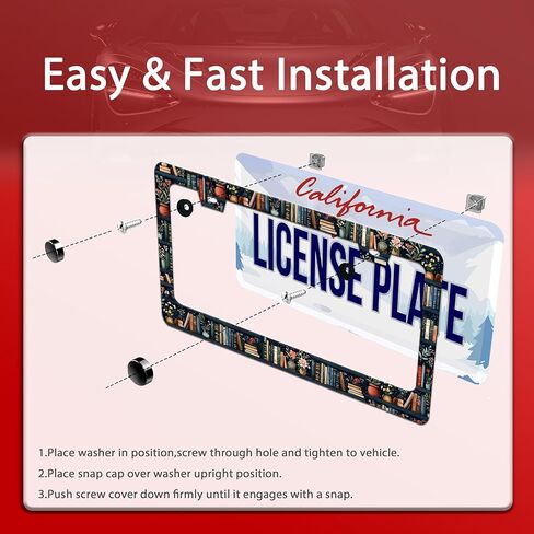 Personalized Bookshelf License Plate Frame Stainless Steel Accessory Colorful Book License Plate Holder Funny Car Decorative 2 Holes Screws Fits Us Standard License Plates 12.2 X 6.3 in for Men Women in Saudi Arabia