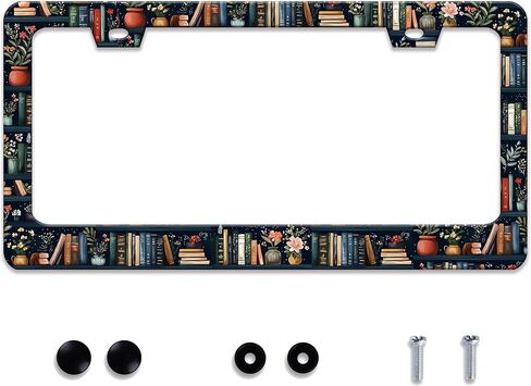 Personalized Bookshelf License Plate Frame Stainless Steel Accessory Colorful Book License Plate Holder Funny Car Decorative 2 Holes Screws Fits Us Standard License Plates 12.2 X 6.3 in for Men Women in Saudi Arabia