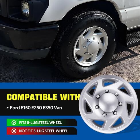 BARTOO 4 Pack Hubcaps Wheel Covers 16 Inch Hubcap for Ford E150 E250 E350 Econoline Van 1992-2014, 8 Lug Steel Wheel, Hub Caps Van Heavy Duty Construction in Kuwait