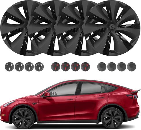 PM Auto Set of 4 Wheel Covers Storm Hubcaps Black Gray for 2020-2025 Tesla Y 19 inch in Kuwait
